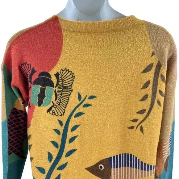 YESNO Wool Blend Womens L Sweater Graphic Oversized Pullover Casual Loose Long S - Picture 6 of 14